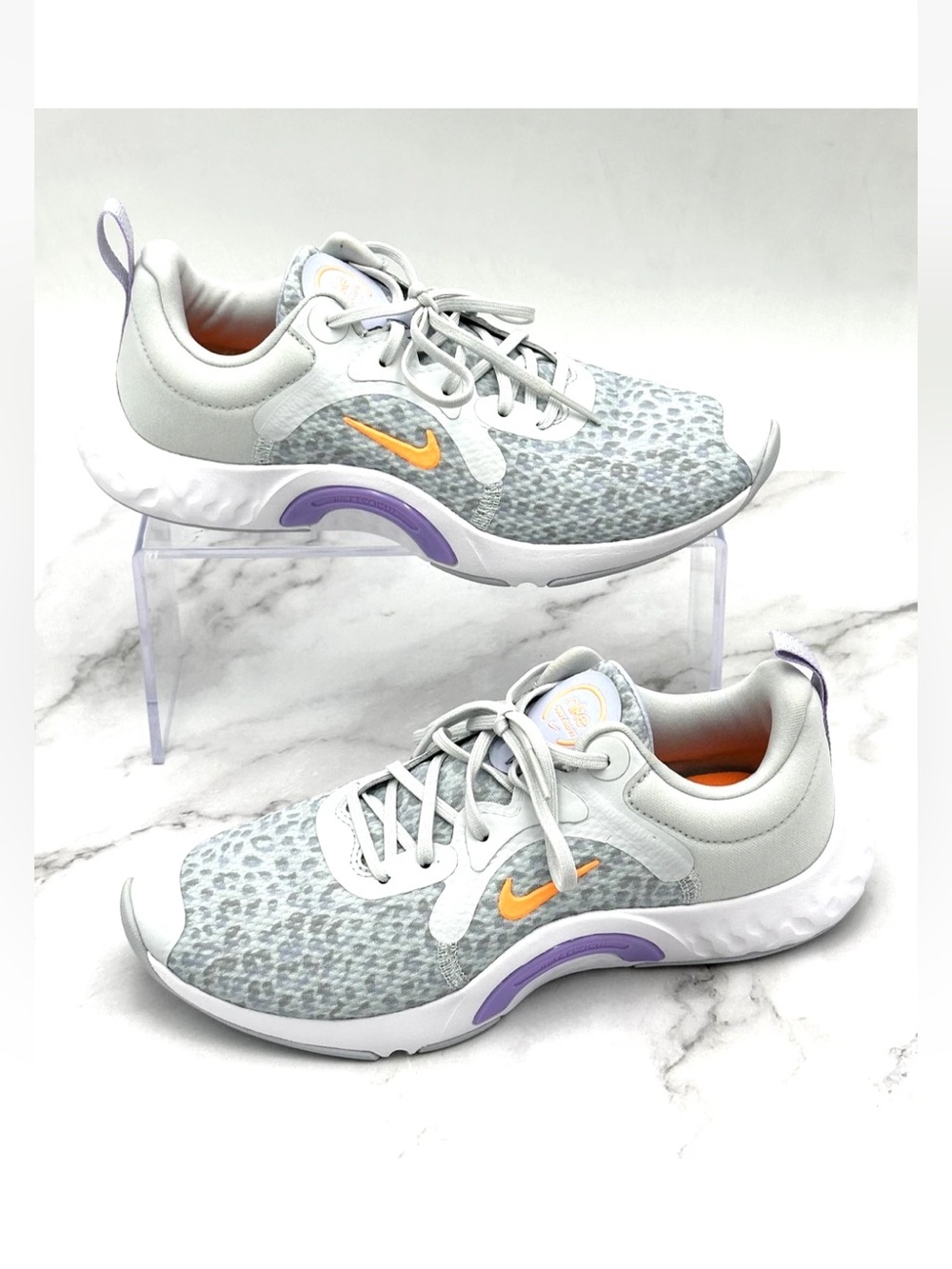 Nike Renew Shoes Womens Size 6 Gray Purple Animal Print Sneakers DA1349-001
